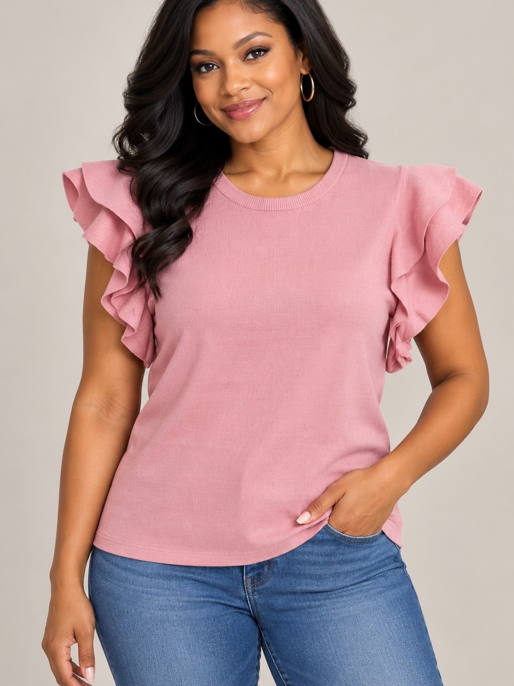 Flutter Sleeve Tank Top in Dusty Rose